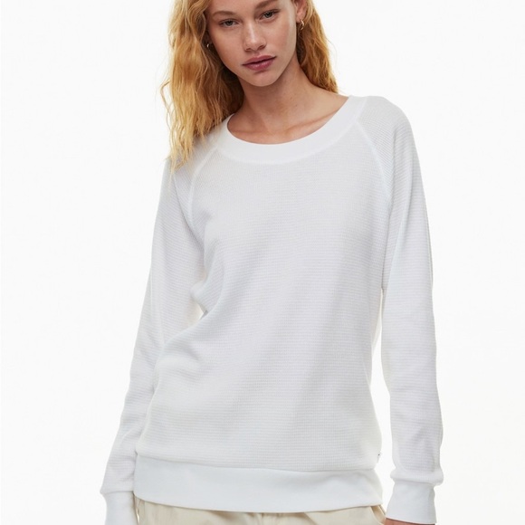 TNA Tops - Aritzia tna waffle thermal ski layer long sleeve Elegant White Crew Neck Sweater
